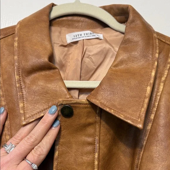 Women’s 12th tribe Brown vegan Leather Jacket - Picture 8 of 9